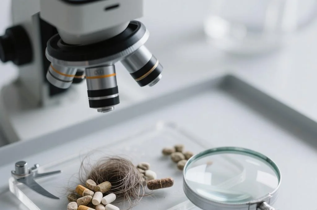 Hair sample under laboratory analysis